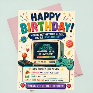 Tarjeta de cumpleaños divertida para jugador Retro