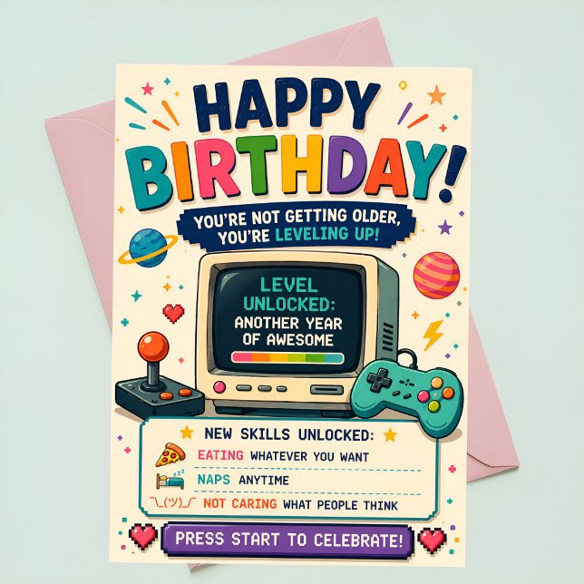 Tarjeta de cumpleaños divertida para jugador Retro (Subido por el creador)