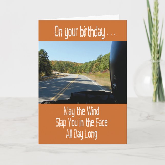 Tarjeta de cumpleaños divertida para motociclistas (Anverso)