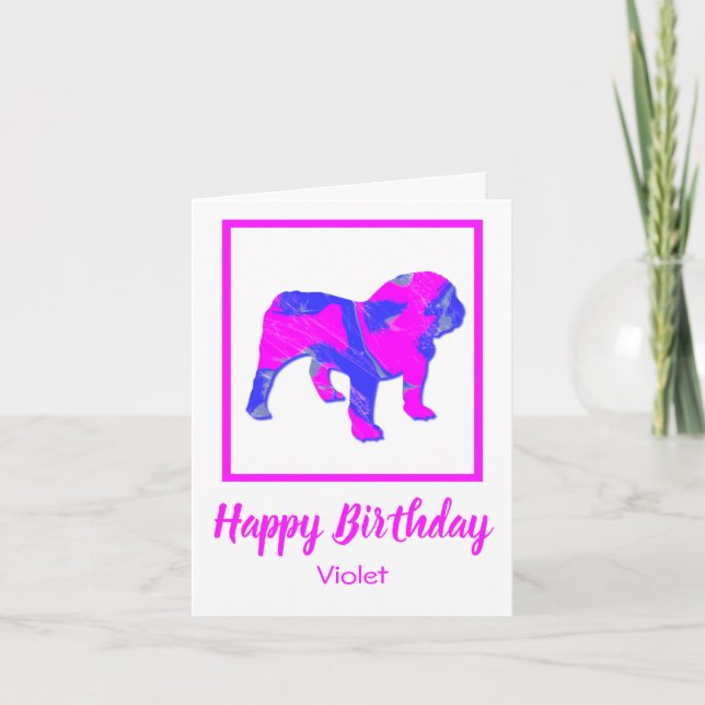 Tarjeta de cumpleaños divertida para perro rosa Bu (Anverso)