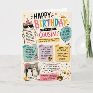 Tarjeta de cumpleaños divertida para primo, colori
