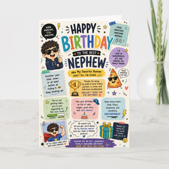 Tarjeta de cumpleaños divertida para sobrino Diseñ (Anverso)