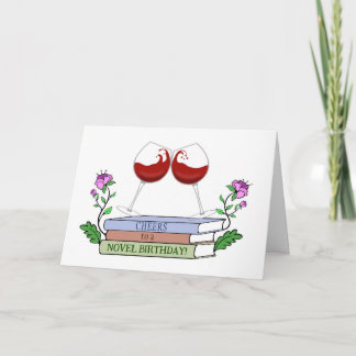 Tarjeta de cumpleaños divertida para vinos y libro
