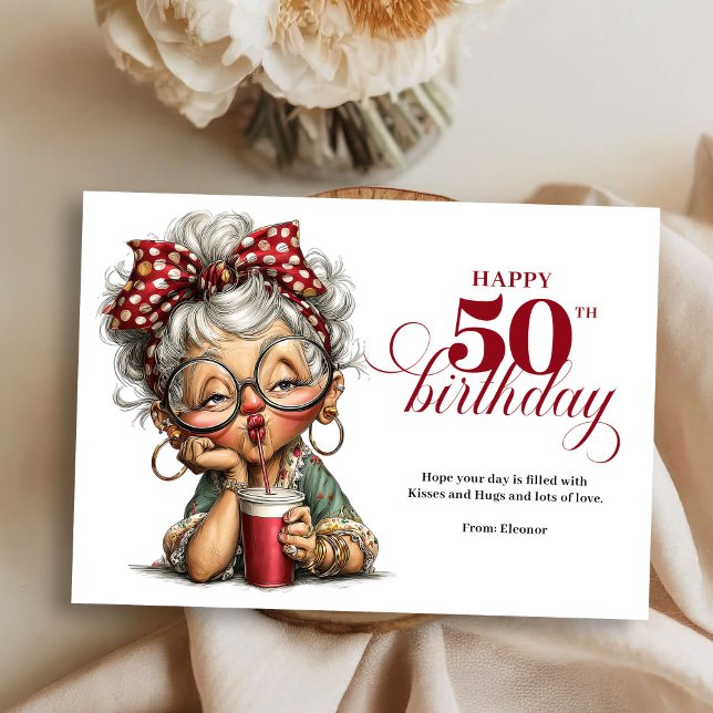 Tarjeta de Cumpleaños Divertida Señora 50 Años Hum (Cute Funny Lady 50th Birthday Cartoon Humor Greeting Card

)