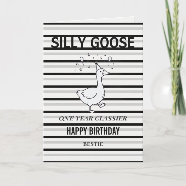 Tarjeta de Cumpleaños Divertida Silly Goose Un Año (Anverso)