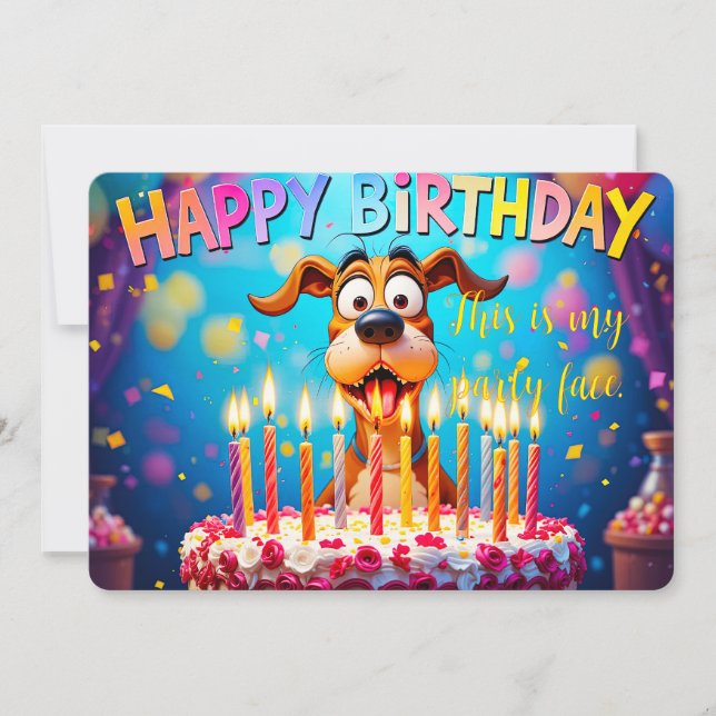 Tarjeta de cumpleaños divertida y caótica con perr (Anverso)