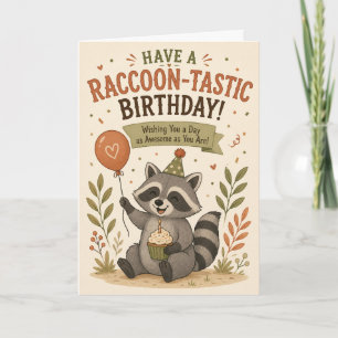 Tarjeta de cumpleaños divertida y linda de mapache