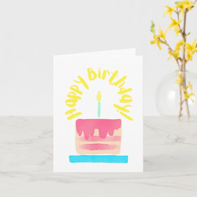 Tarjeta de cumpleaños doblada de pastel con estilo (flor amarilla)