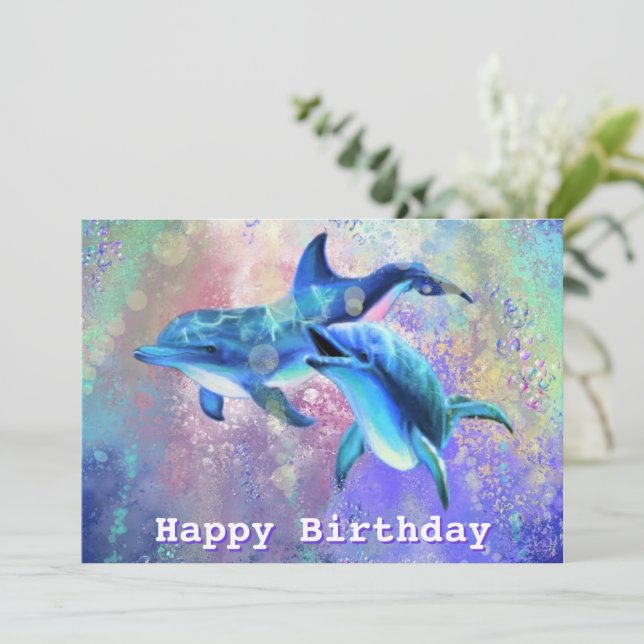 Tarjeta de cumpleaños Dolphin Couple (Anverso de pie)