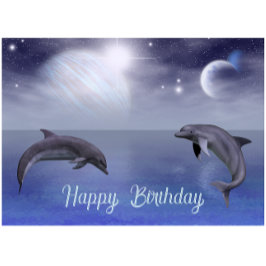 Tarjeta de cumpleaños Dolphin Ocean and Night Sky