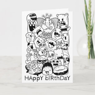 Tarjeta de cumpleaños Doodling - Monsters Princess