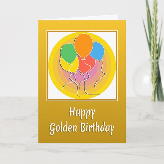 Tarjeta de cumpleaños dorada con globos (Anverso)