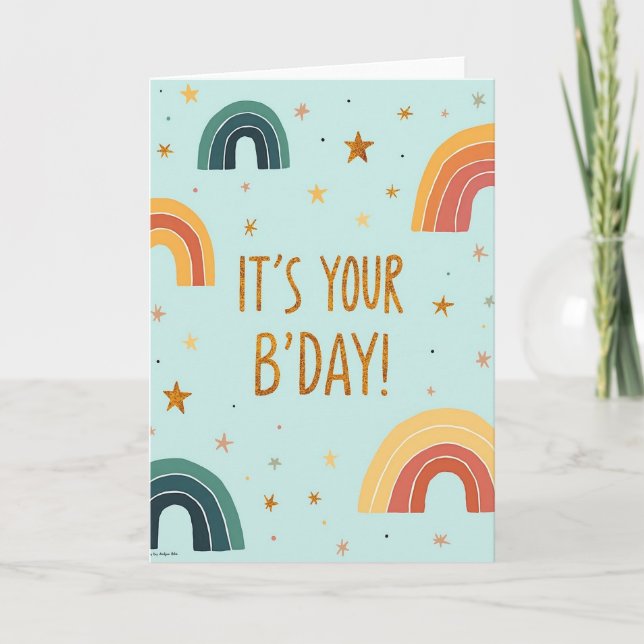 Tarjeta de cumpleaños dorada juguetona (Anverso)