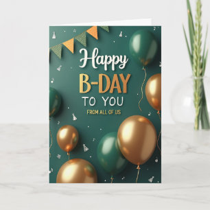 Tarjeta de cumpleaños dorada turquesa