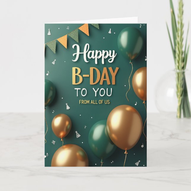 Tarjeta de cumpleaños dorada turquesa (Anverso)