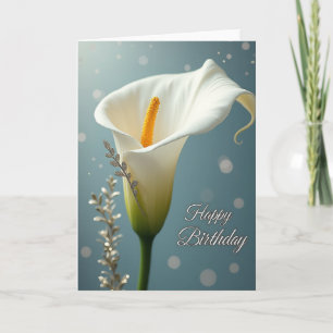 Tarjeta de cumpleaños dorada y alegre de lirio