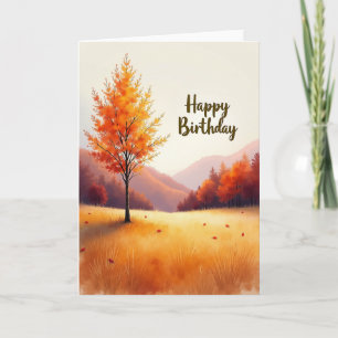 Tarjeta de cumpleaños dorado de otoño alegre