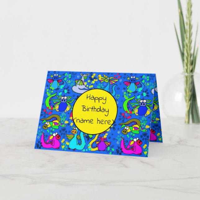 Tarjeta de cumpleaños Dragon personalizada para ni (Anverso)