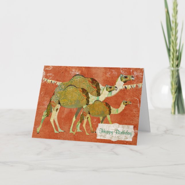 Tarjeta de cumpleaños Dreamy Camels Ornate Amber (Anverso)