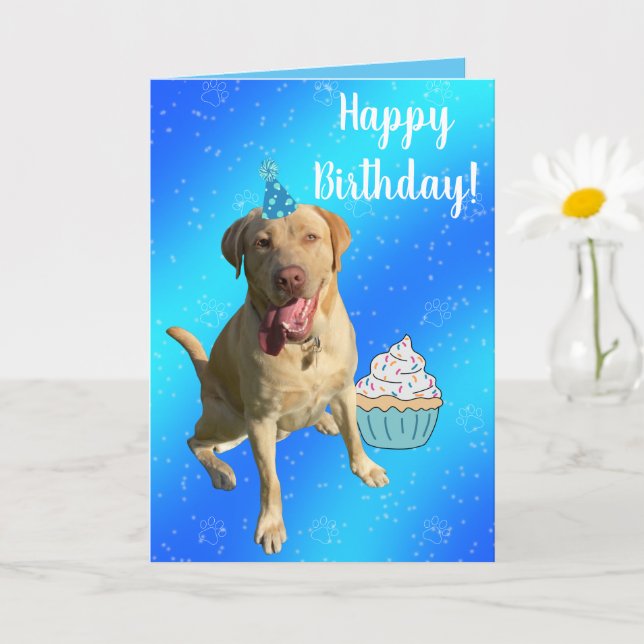 Tarjeta de cumpleaños Dudley Labrador (Planta pequeña)
