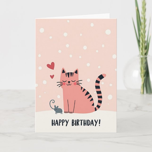 Tarjeta de cumpleaños dulce de gato de coral (Anverso)