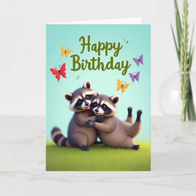 Tarjeta de cumpleaños dulce de mapache (Anverso)