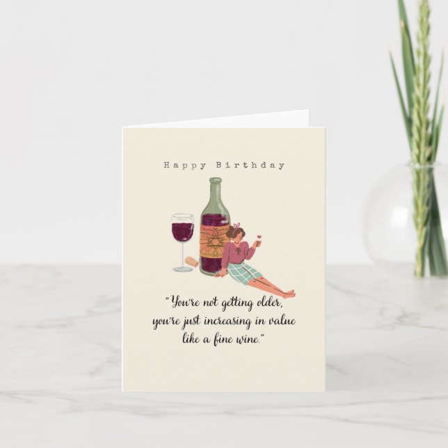 Tarjeta de cumpleaños - Edad y vino (Anverso)