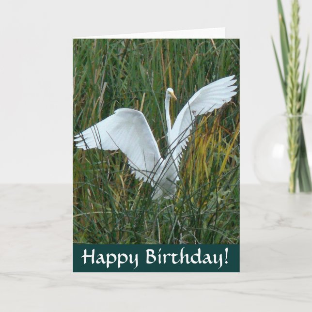 Tarjeta de cumpleaños Egret Happy (Anverso)