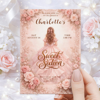 Tarjeta de cumpleaños Elegante Blush Sweet Sixteen