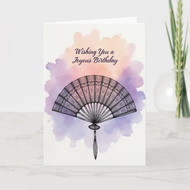 Tarjeta de cumpleaños elegante con abanico (Anverso)