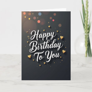 Tarjeta de cumpleaños elegante con corazones dorad