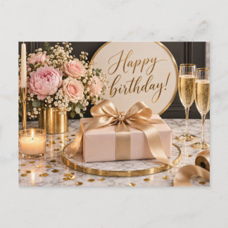 Tarjeta de cumpleaños elegante con flores rosadas