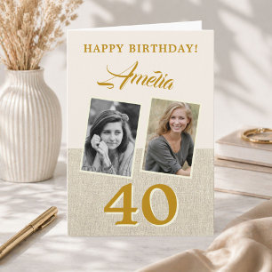 Tarjeta de cumpleaños elegante de 40 años con 2 fo