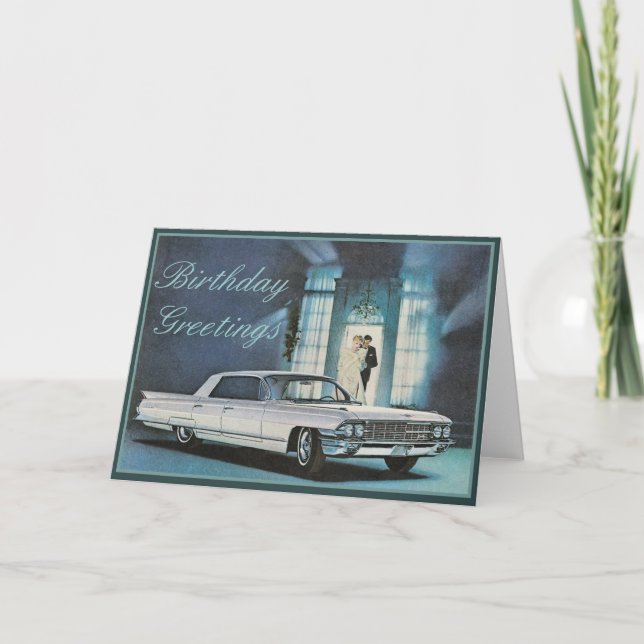Tarjeta de cumpleaños elegante de Blue Cadillac (Anverso)