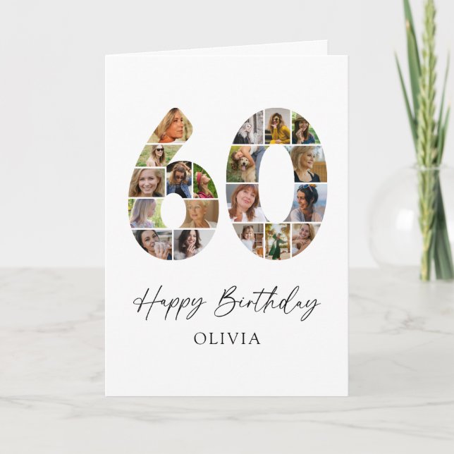 Tarjeta de cumpleaños elegante de collage de fotos (Anverso)