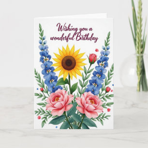 Tarjeta de cumpleaños elegante de flor dorada