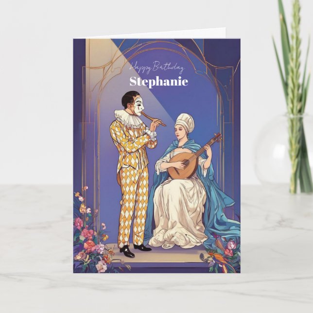Tarjeta de cumpleaños elegante de la época del Ren (Anverso)