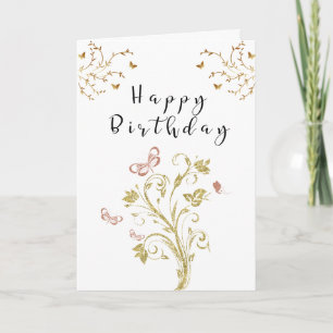 Tarjeta de cumpleaños elegante de mariposa floral 