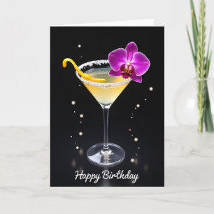 Tarjeta de cumpleaños elegante de orquídea y marti