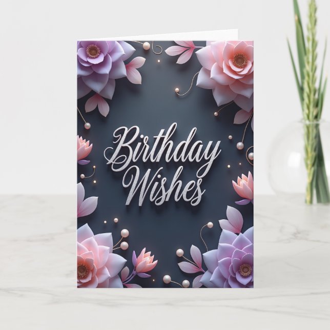 Tarjeta de cumpleaños elegante de plata (Anverso)