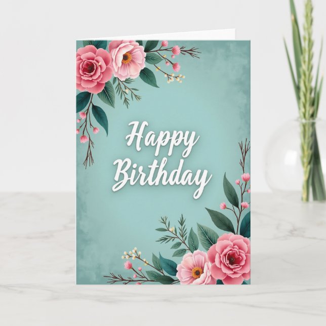 Tarjeta de cumpleaños elegante en azul verde (Anverso)