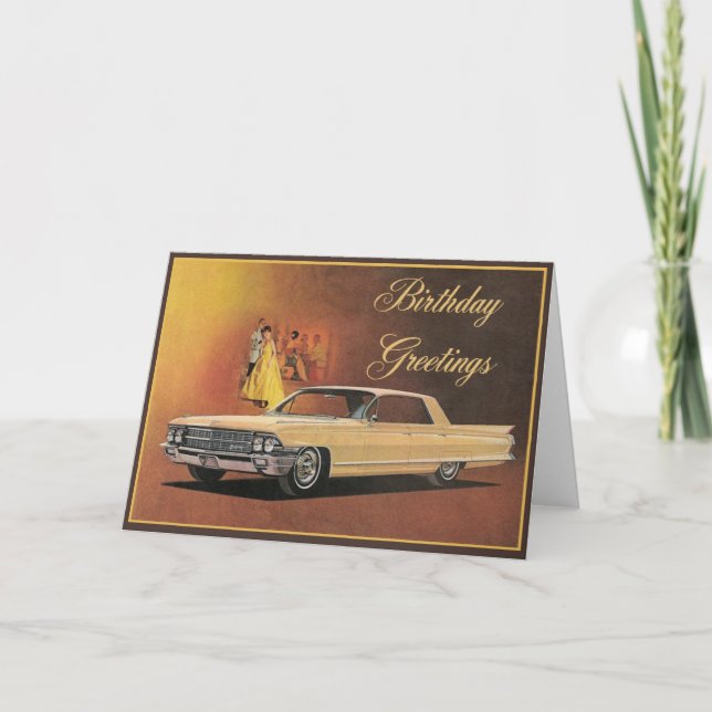 Tarjeta de cumpleaños elegante Gold Cadillac (Anverso)