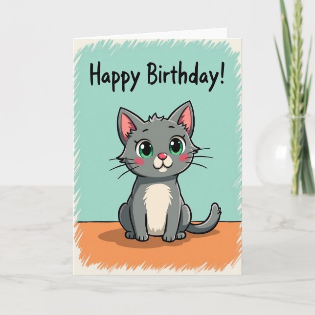 Tarjeta de cumpleaños Emerald Eye Kitty (Anverso)