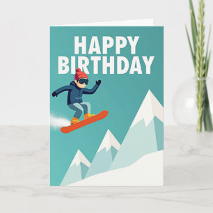 Tarjeta de cumpleaños emocionante de snowboard