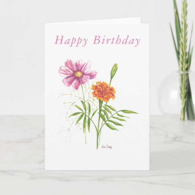 Tarjeta de cumpleaños en blanco Flores de nacimien (Anverso)