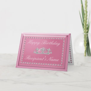 Tarjeta de cumpleaños en diamantes rosados y