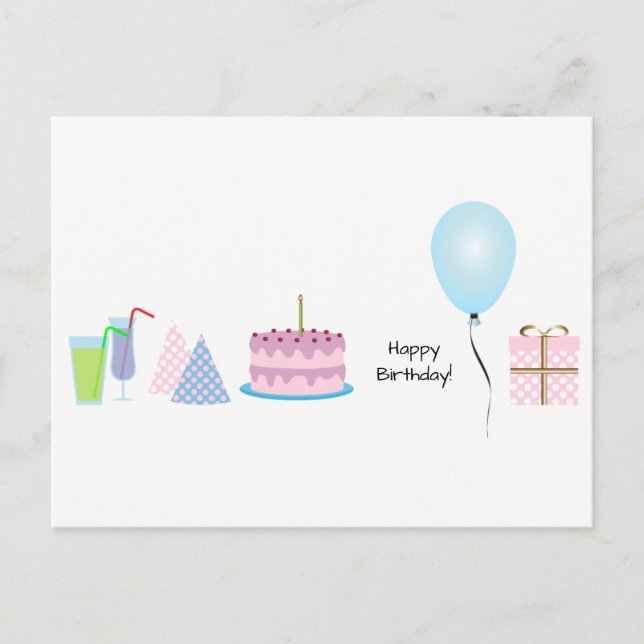Tarjeta de cumpleaños - en rosa y azul (Anverso)