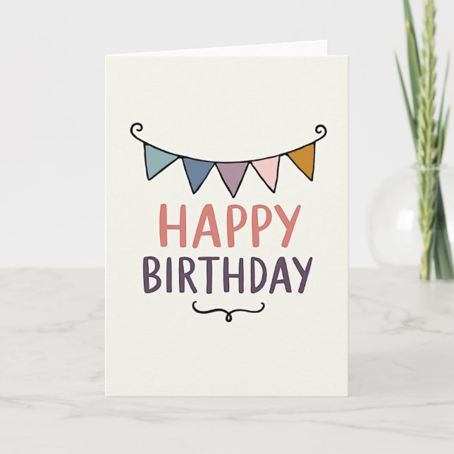 Tarjeta de cumpleaños encantadora con banderines (Anverso)