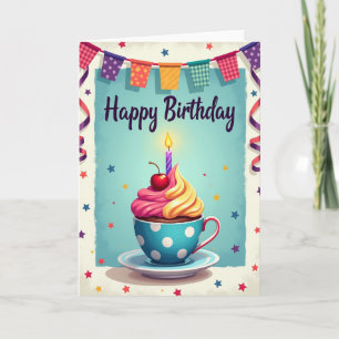 Tarjeta de cumpleaños encantadora de taza de té