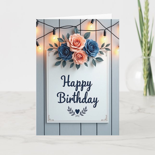 Tarjeta de cumpleaños encantadora rosa (Anverso)